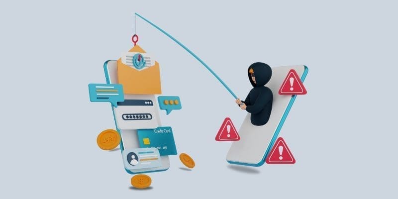 deux téléphones avec une personne malveillante qui pêche des informations sur le téléphone de l'autre