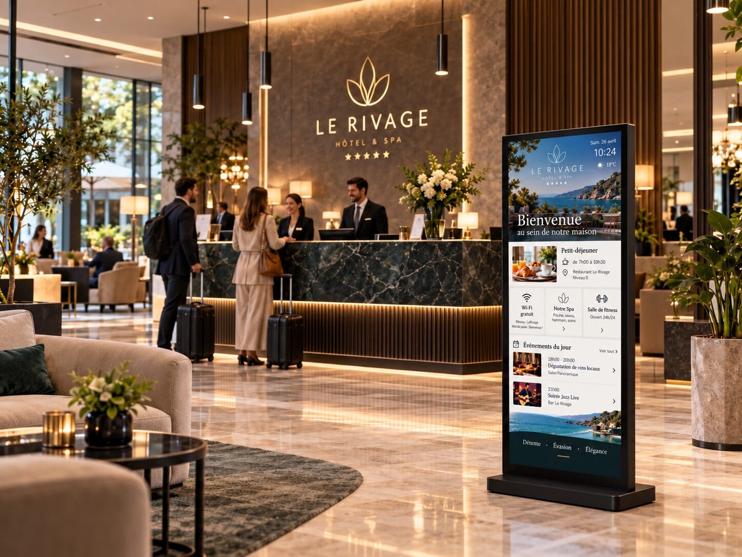 Image ChatGPT 6 oct. 2026, 10_39_58 totem affichage dynamique hotel